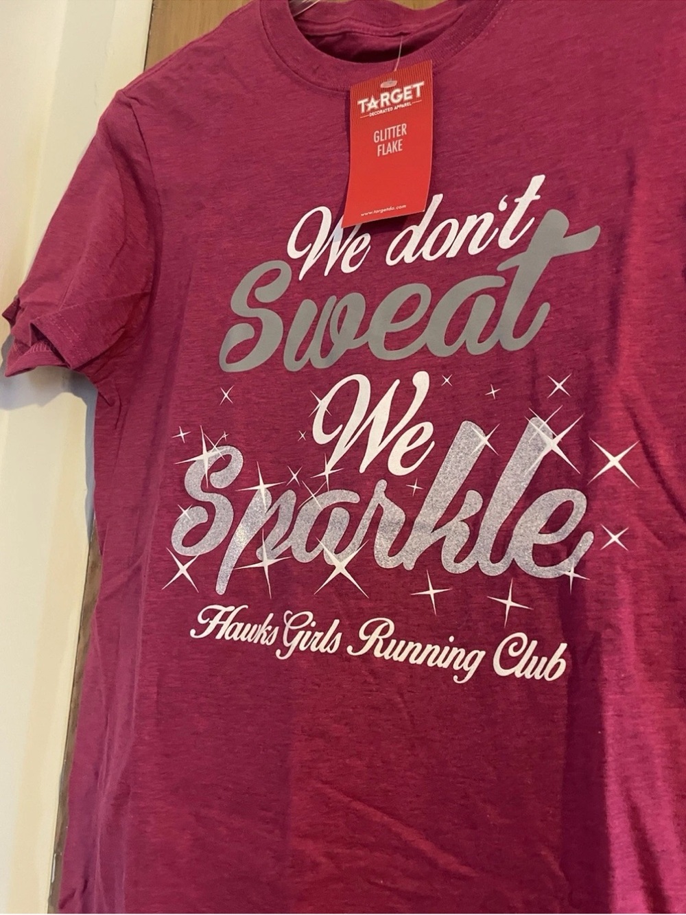 Target Glitter Flake Maroon Graphic Tee with Silver & White Script
